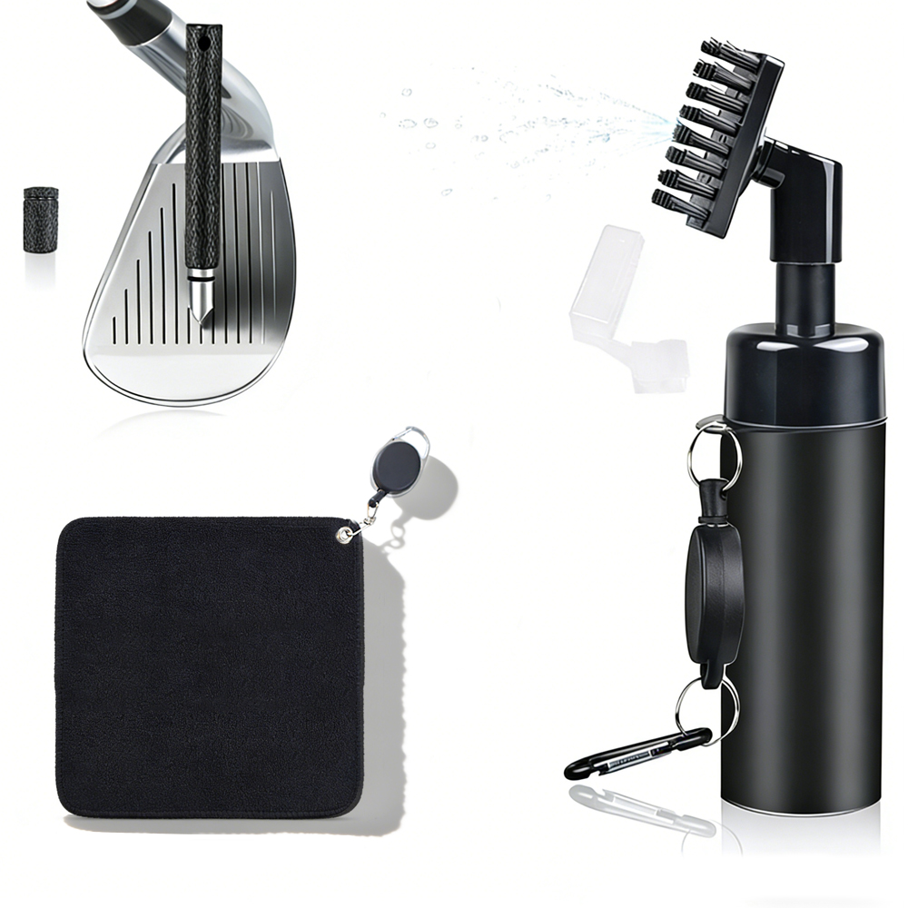 Golf Equipment Junior - 3-in-1 Golfclub-Reinigungsset: Handtuch mit Wassersprühflasche, Bürste