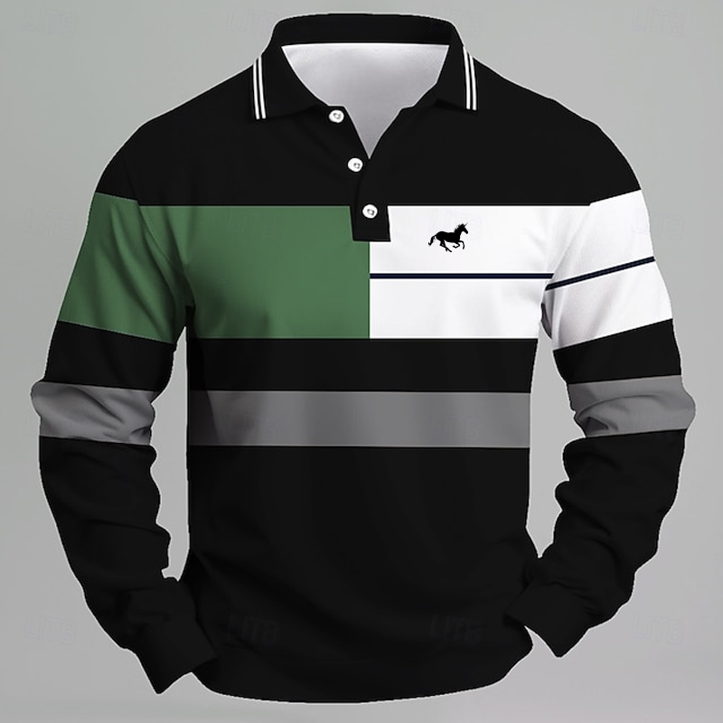 Golf Equipment Logo - Gestreiftes, bedrucktes Einhorn-Logo-Poloshirt für Herren –